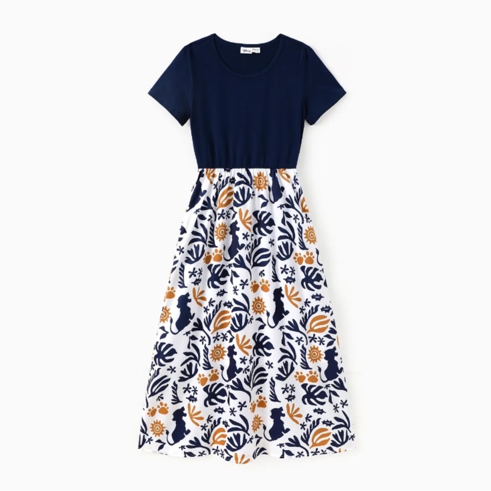 Disney Women Lion King Simba Palm Leaf Pattern Colorblock Dress, Size M